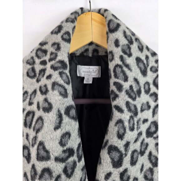 Mud Pie Womens Jacket Size XL Gray Snow Leopard Print Wool Blend Winter Coat - Picture 2 of 16